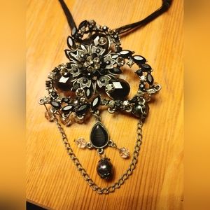 HUGE BLACK RHINESTONE PIN/NECKLACE